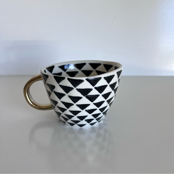 World Market Geometric Mug with Gold Handle Black and White Triangles - Picture 3 of 8